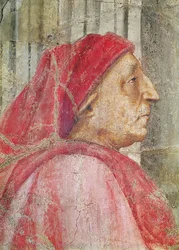 Die Heilige Dreifaltigkeit, Detail des Kopfes des männlichen Stifters, 1427-28 (Detail)