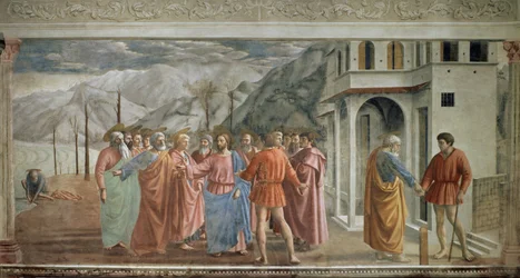 Tributgeld - Le paiment du tribut (Il tributo) - Fresko von Tommaso di ser Giovanni di Mone Cassai genannt Masaccio (1401-1428)