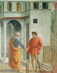 Zinsgroschen St. Peter zahlt den Zöllner - Detail, ca. 1427 Fresko