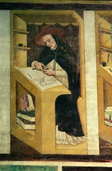 Dominikanermönch an seinem Schreibtisch, aus dem Zyklus "Vierzig berühmte Mitglieder des Dominikanerordens", im Kapitelsaal, 1342