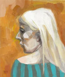 Nachdenkliche Blonde Frau