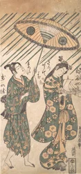 Die Schauspieler Nakamura Tomijiro in der Rolle von Ono no Komachi und Sanogawa Ichimatsu, ca. 1756