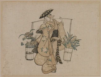 Eine Schönheit, die zwei Eimer Blumen trägt, um 1696-1716