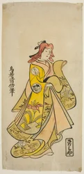 Der Schauspieler Sanjo Kantaro II als Oshichi im Stück "Nanakusa Fukki Soga," aufgeführt im Ichimura Theater im ersten Monat, 1718