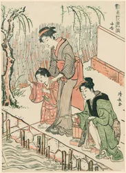 Fischen, aus der Serie "Ein Satz von zehn Schönheiten in blumenartigen Stilen (Enshoku hana fuzoku ju awase)"