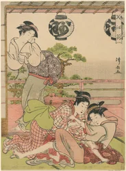 Zwei Geishas kämpfen um einen Brief (Fumi no arasoi), aus der Serie "Blumen von Nakasu (Nakasu no hana)"