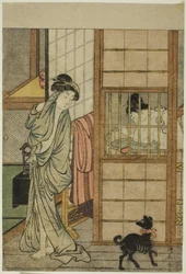 Frau nach einem Bad, aus "Vergleich der verlockenden Schönheiten (Irokurabe enpu sugata)"