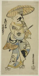 Der Schauspieler Sawamura Sojuro I als Soga no Juro im Stück "Tsuru Kame Osana Soga," aufgeführt im Ichimura-Theater im ersten Monat, 1721 (?)