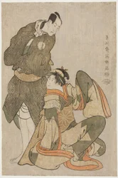 Die Schauspieler Iwai Hanshiro IV (R) als Ohan von Shinanoya und Bando Hikosaburo III (L) als Obiya Choemon