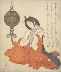 Kanjo Hofdame sitzend, und ein Tsurikoro hängt in ihrer Nähe, ca. 1825