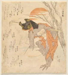 Affe in der Rolle eines sanbasō-Tänzers