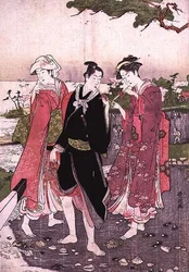 Zwei Mädchen und ein Junge am Strand, ca. 1780