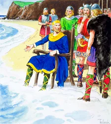 König Knut, der versucht, die Wellen zurückzuhalten, frühes 11. Jahrhundert, ca. 1900