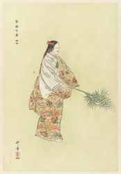 Schauspieler im Noh-Stück Hanjo. Hundert Noh-Spiele