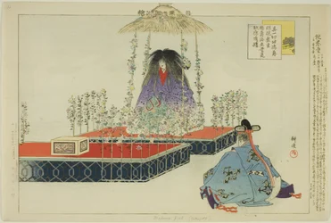Makua Jido (Kikujido), aus der Serie "Bilder von No-Aufführungen (Nogaku Zue)"