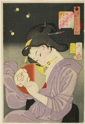 Erfreut (Ureshiso), aus der Serie "Zweiunddreißig Aspekte von Frauen (Fuzoku sanjuniso)"