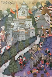 Schlacht von Nikopolis, 25.-28. September 1396, Faksimile einer Miniatur im Topkapi-Museum in Istanbul