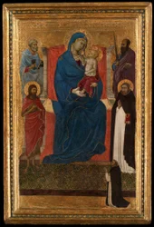 Jungfrau und Kind auf dem Thron mit den Heiligen Petrus, Paulus, Johannes dem Täufer und Dominikus und einem dominikanischen Bittsteller