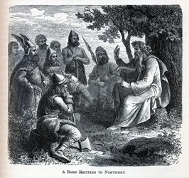 Ein Barde rezitiert vor Nordmännern, 1882