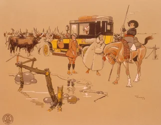 Ein Berliet-Auto steckt mitten im Vieh fest, 1906
