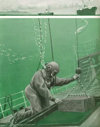 Ein Taucher arbeitet unter enormem Druck, 1935