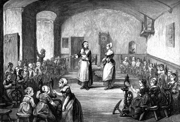 Eine deutsche Spinnschule, um 1880