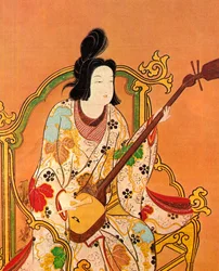 Ein Mädchen spielt Shamisen, zweite Hälfte des 17. Jahrhunderts