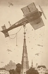 Ein Loop-the-Looper in tiefen Gedanken kratzt sich am Kopf über ein schwieriges Problem, 1927