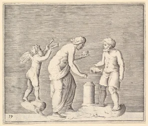 Eine Frau und ein Mann opfern in Gegenwart von Amor, veröffentlicht ca. 1599-1622