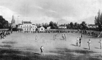 Ein Cricketspiel im Gange am Kennington Oval, London, 1848