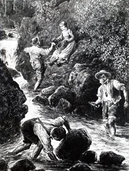 Eine Gruppe junger Leute beim Angeln