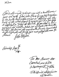 Ein Brief von John Dryden 1631-1700, englischer Dichter, 1699, 1840