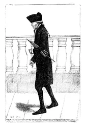 Ein Mann, der mit einem Regenschirm unter dem Arm geht, 1784