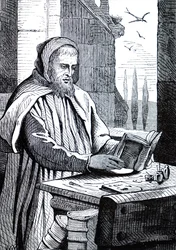 Ein Mönch, der ein Manuskript illuminiert