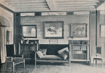 Ein Zimmer in der Pariser Residenz von Monsieur G. Roucher, mit Möbeln von Maurice Dufrene, ca. 1909
