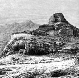 Eine zerstörte Tope-Stupa im Khyber-Pass, Pakistan/Afghanistan, 1895