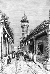 Eine Straße im Suk-Viertel von Tunis, Tunesien, 1895