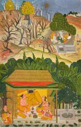 Ein Sommermonat, möglicherweise Vaisakh, Folio aus einer Barahmasa-Serie, ca. 1750
