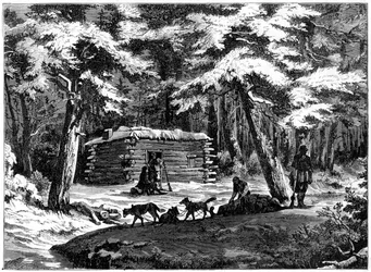 Eine Winterhütte im Saskatchewan-Land, Kanada, 1877
