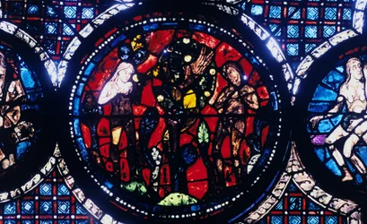 Adam und Eva Der Sündenfall, Buntglas, Kathedrale von Chartres, Frankreich, 1194-1260