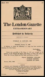 Ein außergewöhnliches Bulletin der London Gazette, das den Tod von König Georg V. ankündigt
