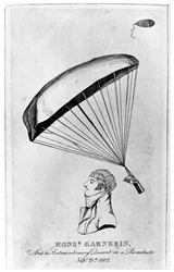 Andre Jacques Garnerin, französischer Aeronaut und erster Fallschirmspringer, ca. 1802