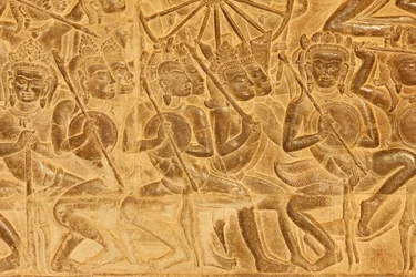 Angkor Wat, Detail des Reliefs der Schlacht von Kurukshetra, Siem Reap, Kambodscha