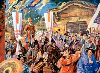 Künstlerische Darstellung von Yorimoto, japanischer Krieger des 12. Jahrhunderts
