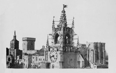 Avignon - Der Jacquemart-Turm, Kirche Notre-Dame des Doms und Papstpalast, ca. 1925