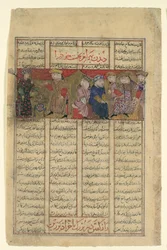 Bahram Chubina trifft eine Dame, die sein Schicksal vorhersagt, Folio aus einem Shahnama, ca. 1330-40