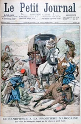Banditen greifen eine Postkutsche an der marokkanischen Grenze an, 1904