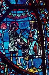 Baudoin berichtet Karl dem Großen vom Tod Rolands, Buntglas, Kathedrale von Chartres