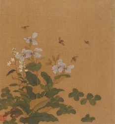 Bienen, die über Blumen schweben, Qing-Dynastie, 18. Jahrhundert