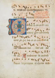 Bifolium mit Initiale C, aus einem Antiphonar, italienisch, ca. 1320